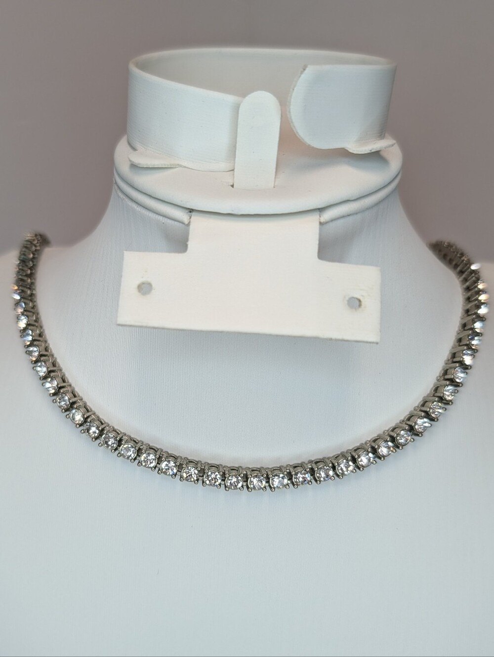 Tennis Necklace - Classic Silver Crystal Tennis Necklace - Elegant Women Jewelry